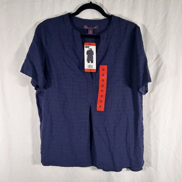 Gloria Vanderbilt Blouse Women's Medium Blue Vneck Short Sleeve Lightweight New - Picture 1 of 9